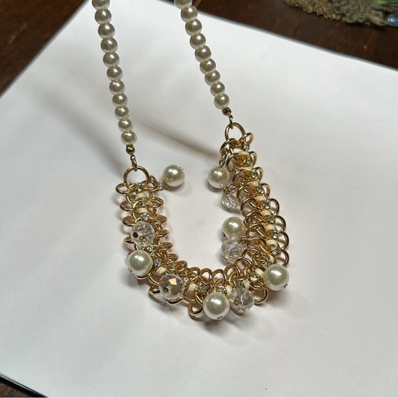 Prizma Boho Faux Pearl 3 Gold Tone Chain Links Necklace Pearl Dangle Earring NWT - Picture 6 of 7